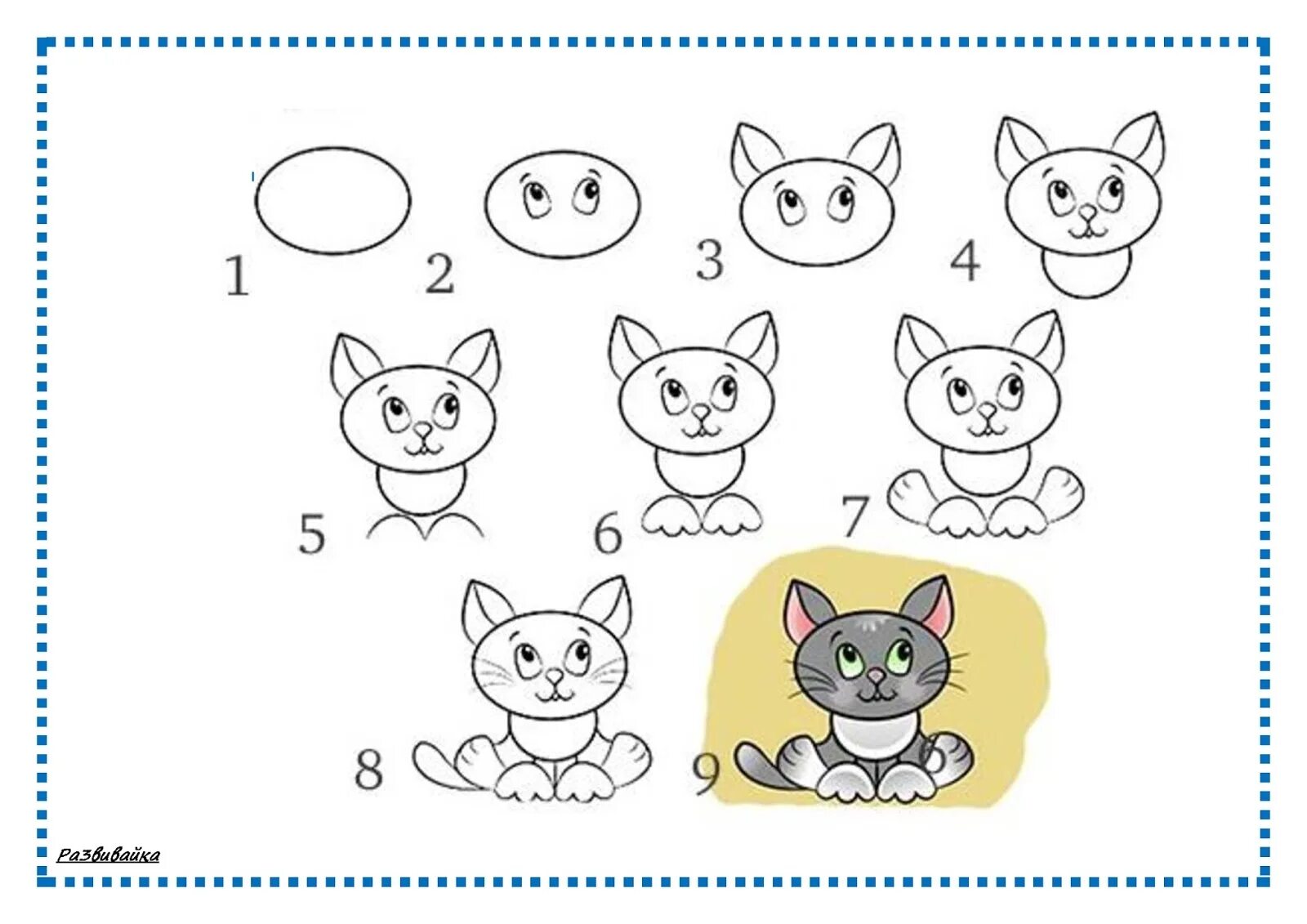 Схемы рисования для дошкольников. Рисование для детей 6 лет. Поэтапное рисование кошки для детей. Схема рисования котенка для детей. Как нарисовать кота поэтапно для детей