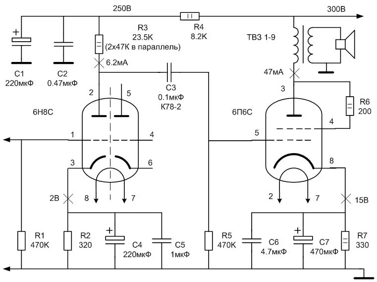 Ламповый унч схема. 6п6с однотактный усилитель схема. Схема однотактного лампового усилителя на 6н9с. Ламповый усилитель на 6н8с и 6п3с схема. Схема однотактного лампового усилителя на 6п3с и 6н8с.