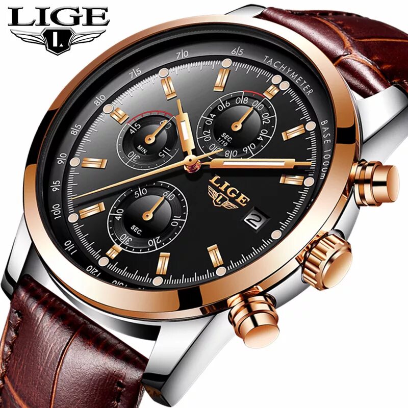 LIGE Montres pour Hommes Multifonctionnel Étanche Chronographe Analogique Quartz