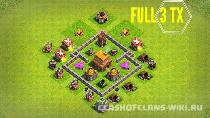 Clash of clans 3. Клэш оф кланс фулл 3 ТХ. Фулл 3 ратуша в клэш оф кланс. Расстановка фулл 3 ТХ. Топ база для 3 ТХ.