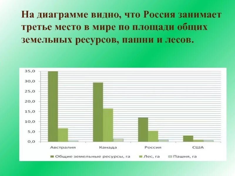 Россия занимала первое место по площади лесных