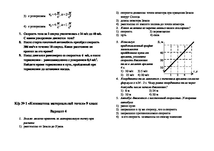 Контрольные работы физика кинематика