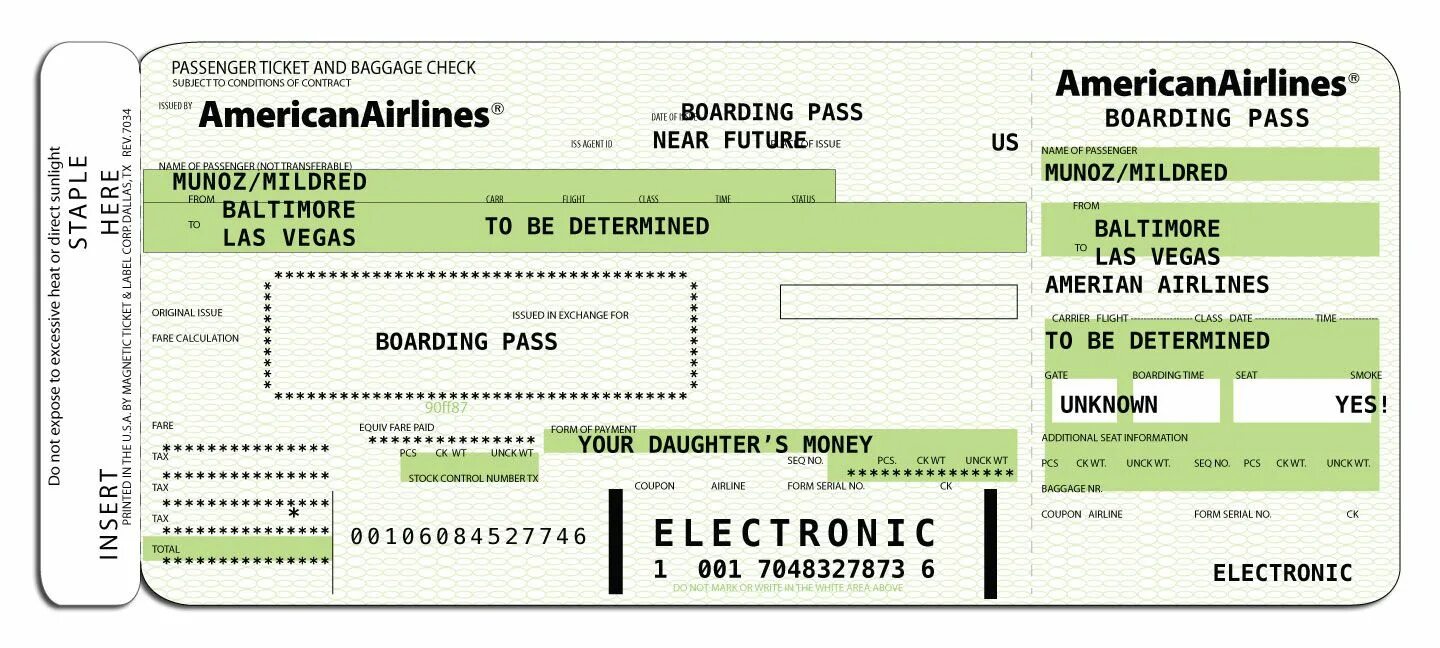 Here are your tickets. Ticket. Boarding Pass of Airlines. Ticket form. Boarding Pass American Airlines.