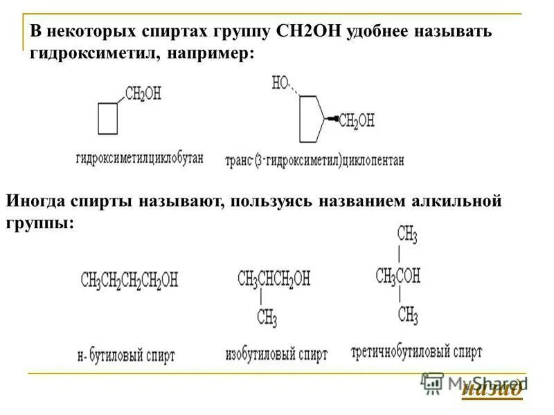 Определите группы спиртов