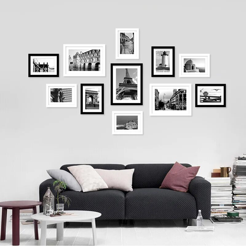 Черные фотографии на стену. Черные фотографии на стену. Декор интерьера. Панно из фотографий на стену. Рамки на стене в интерьере.