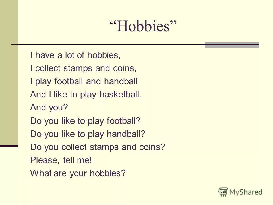 She have a lot of hobbies. Интересные хобби на английском. She have a lot of hobbies. Проект на тему мои любимые занятия по английскому. Стихи о хобби для детей на английском.