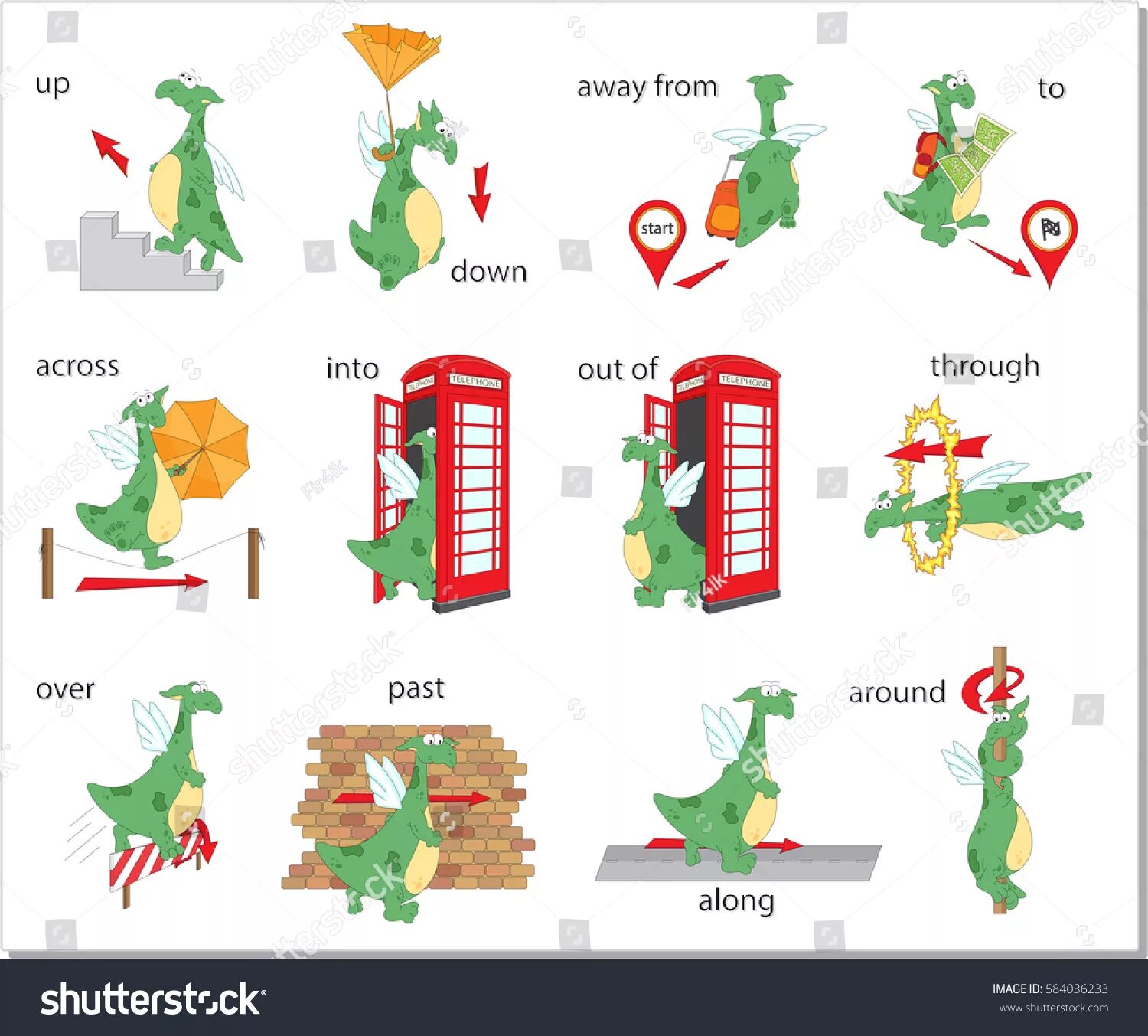 Fill in into out of through away
