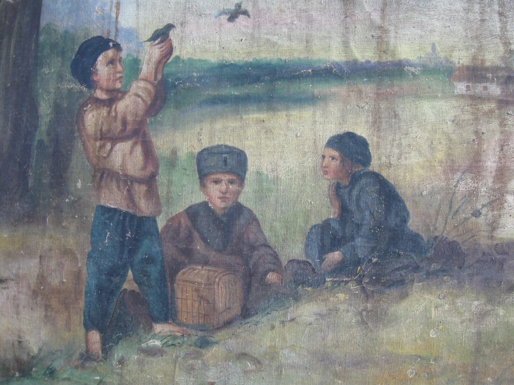 Не пойму ребята кто вы птицеловы. Картина крестьянских детей на рыбалке. Птицелов картина. Картина ловля птиц. Ловец птиц картина.
