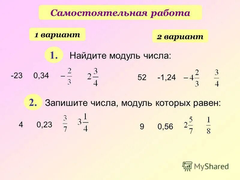 Найдите модули чисел 5 4 2 0