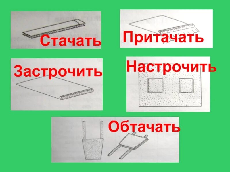 Стачать это. Настрочить шов схема. Образцы машинных работ. Термины ручных и машинных швов. Стачать притачать обтачать.