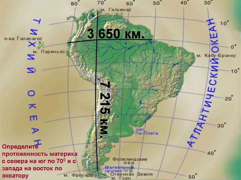 Протяженность материка Южная Америка. Протяженность Южной Америки с Запада на Восток в градусах. Протяженность материка Южная Америка в градусах. Протяженность Южной Америки с севера на Юг.