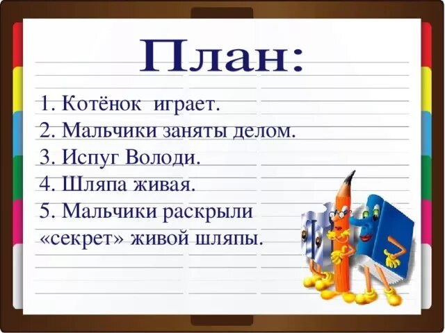 Чтение 2 класс школа россии планирование. План к рассказу Носова Живая шляпа 2 класс школа России. Литература 2 класс 2 часть Живая шляпа план. План Живая шляпа 3 класс.