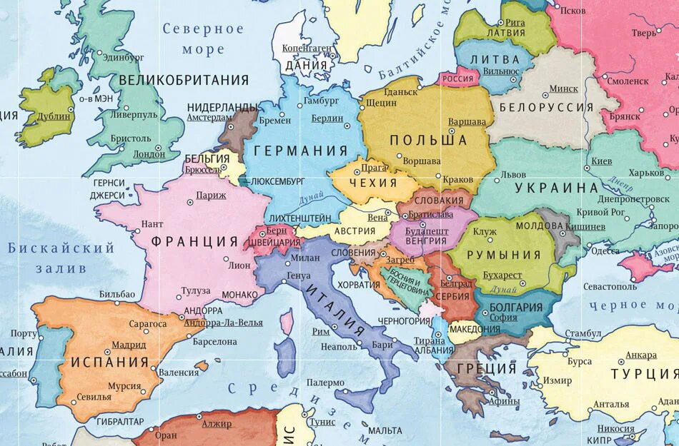 Европейские столицы карта. Испания на политической карте Евразии. Политическая карта Европы. Политическая карта Европы с границами.
