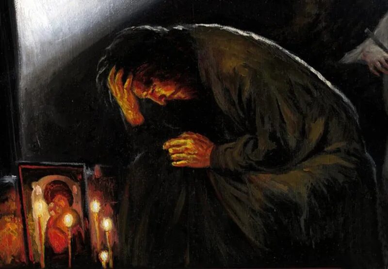 Боль взывает к людям. Картина живопись Православие покаяние кающийся.