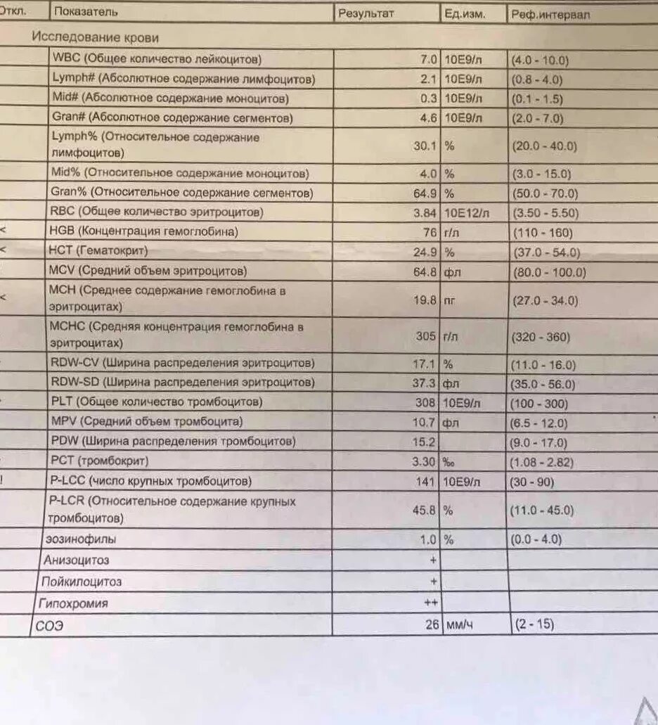 Пояснение анализа крови