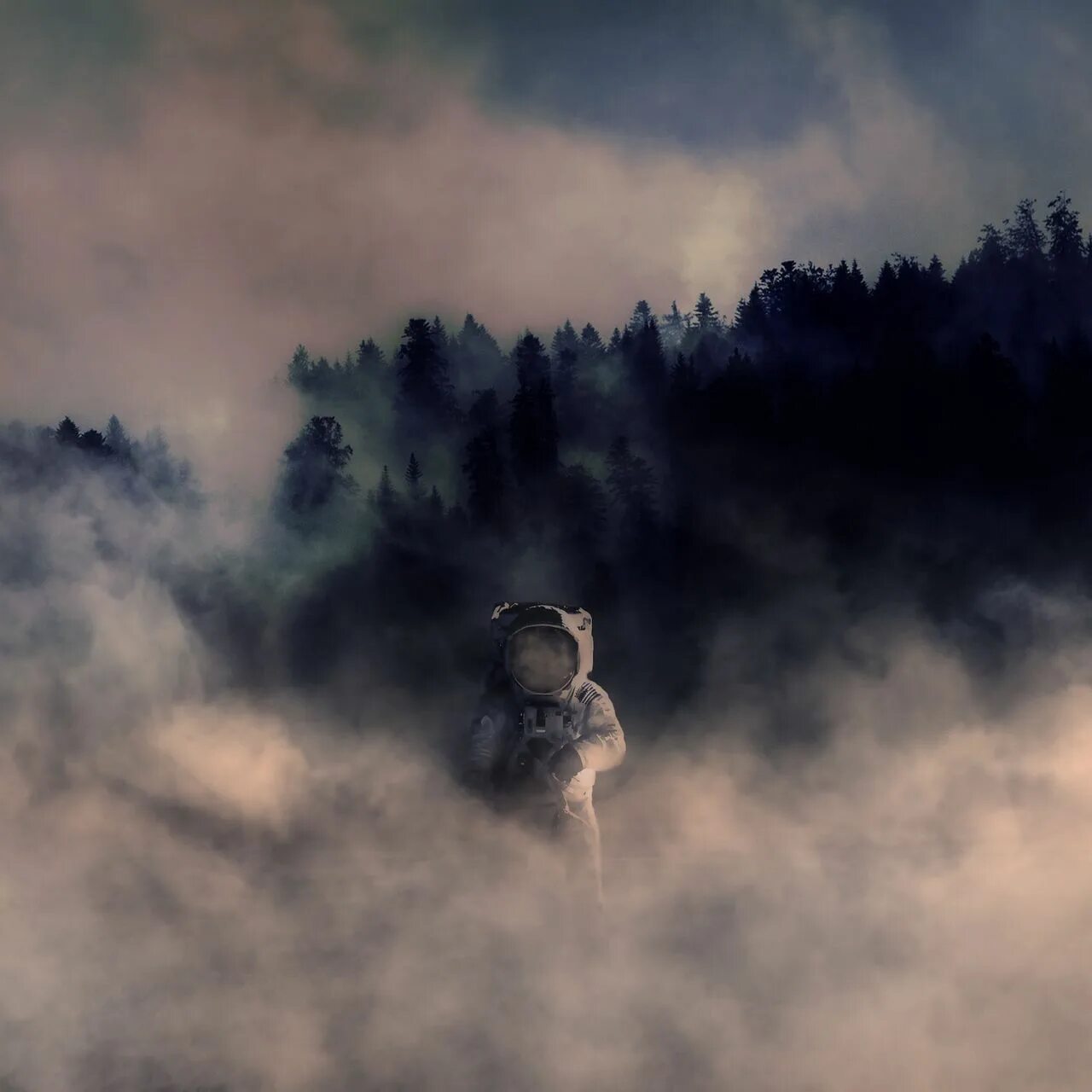 Лес в дымке. Небо в дыму. Космонавт в дыму. Дым. Сквозь лес и дым геншин