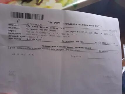 Выписка анализов