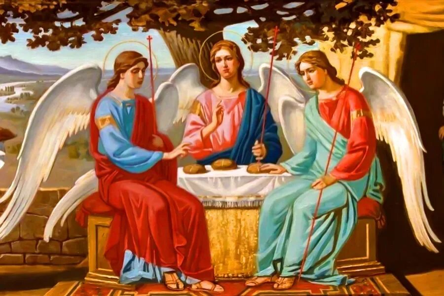 Искусство какого числа. Икона Троица три ангела. Явление Троицы Аврааму. Пресвятая Троица ангелы Авраама.