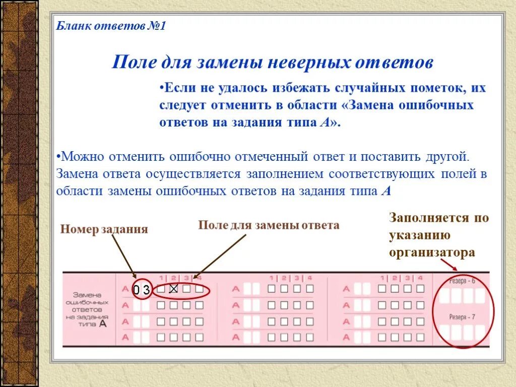 Замена ошибочных ответов в бланке. Поле замена ошибочных ответов. Исправление в бланке ЕГЭ. Замена ошибочных полей в бланке ответов.