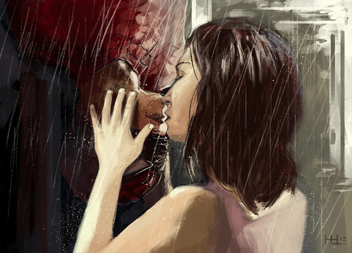 Поцелуй арт. Страсть арт. Человек паук поцелуй. Картина парень целует девушку.