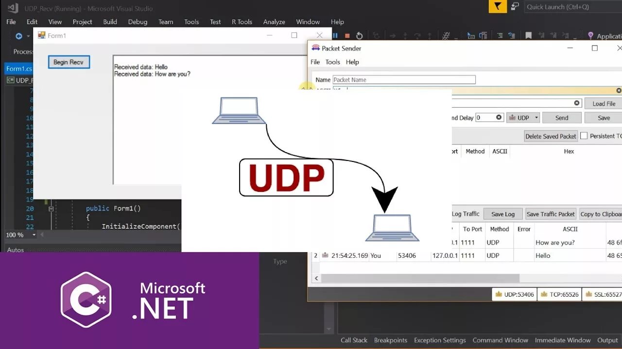 Udp receive. Udp c# winforms. c# 11 .net 7.