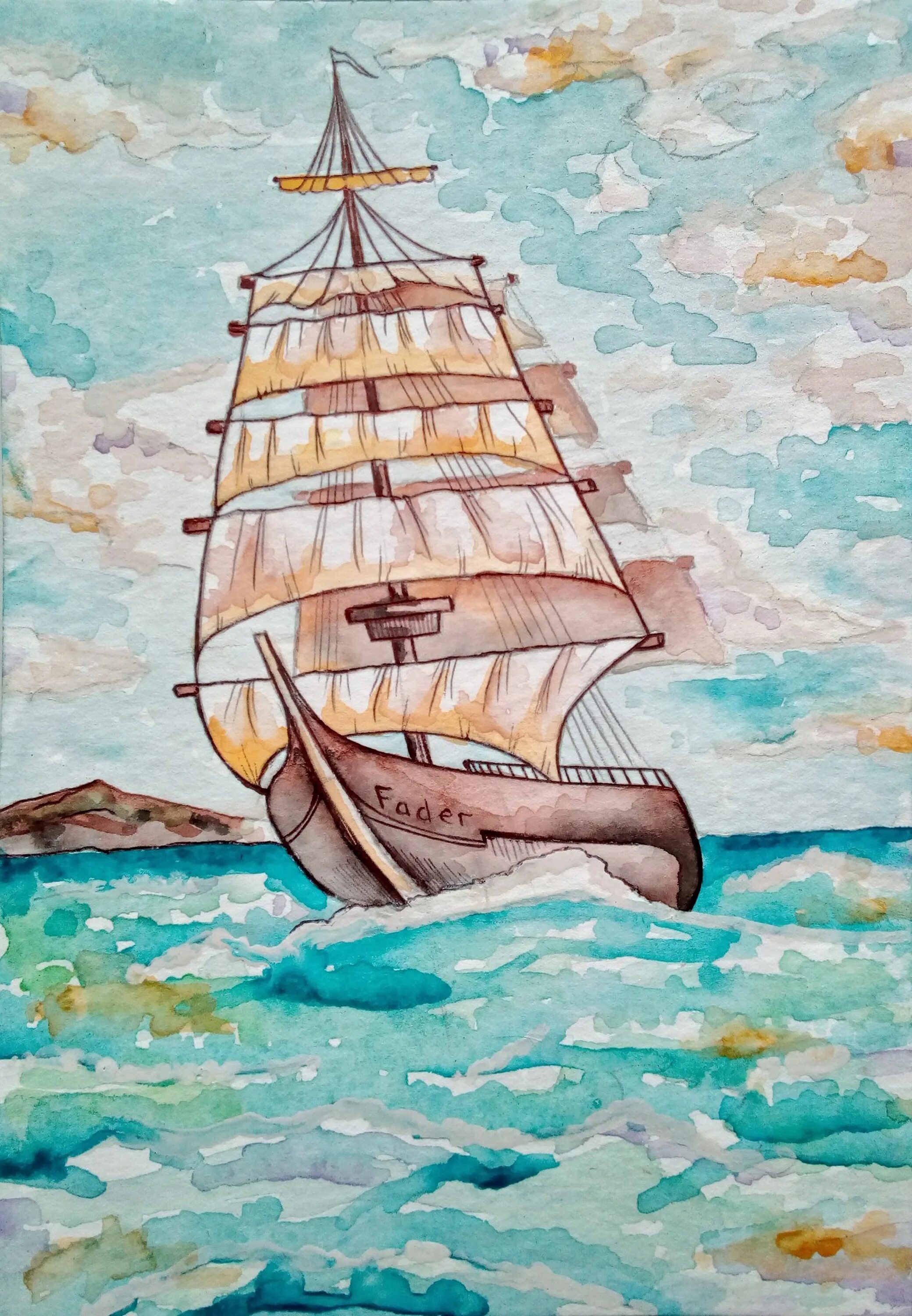 Морской пейзаж 6 класс. Корабль рисунок. Корабль цветными карандашами. Морской пейзаж цветными карандашами. Море рисунок.