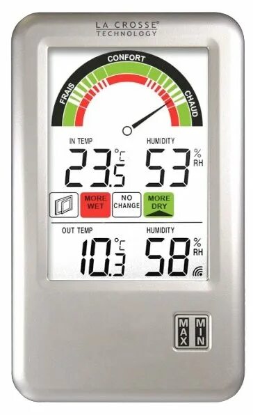 Out temp. Метеостанция la Crosse ws6861. Метеостанция la Crosse ws2801. Датчик качества воздуха для метеостанции. Внешний датчик температуры la Crosse.