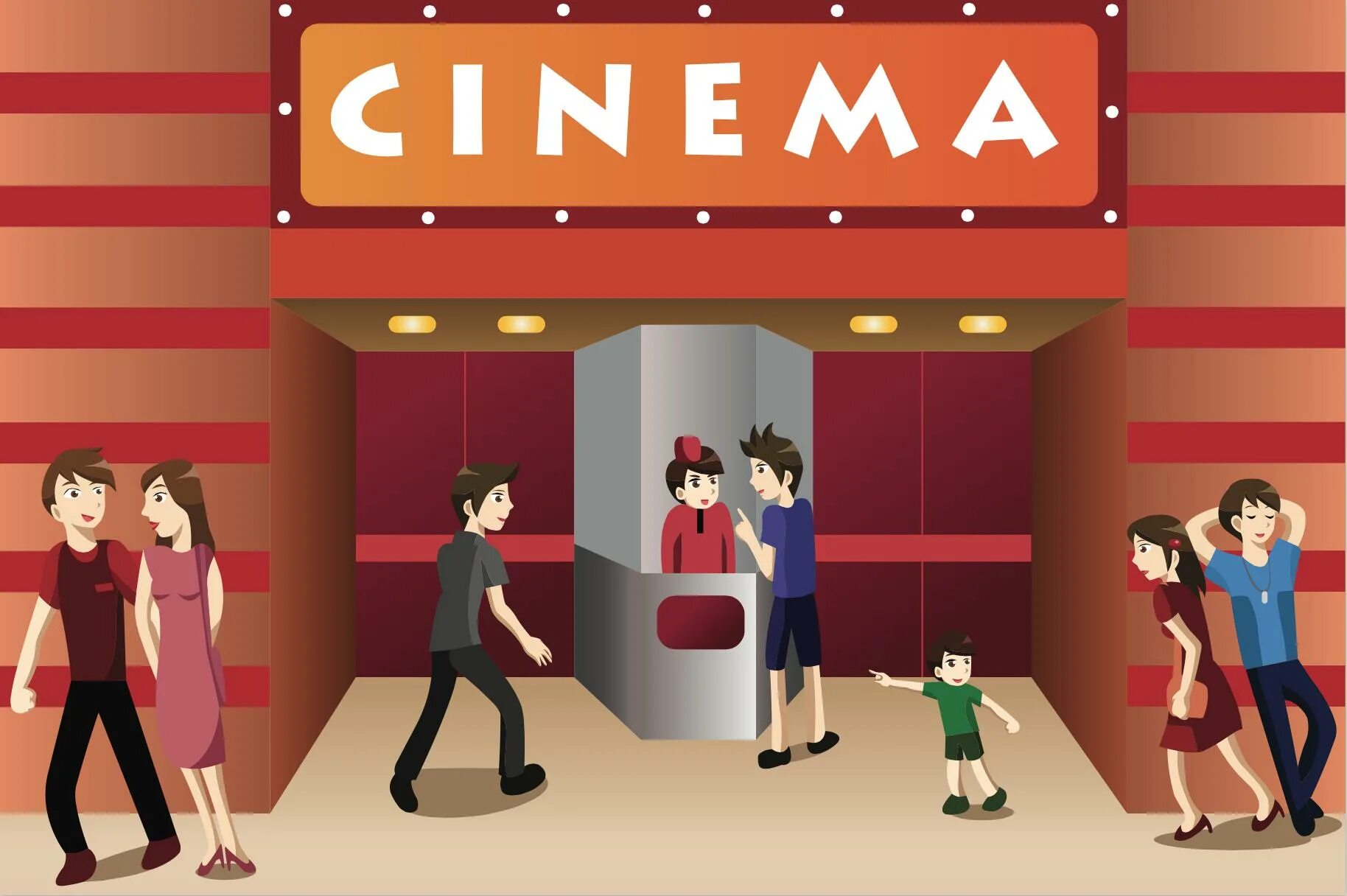 Cinema картина для детей. Дети идут в кинотеатр рисунок. Кинотеатр рисунок. The always go to cinema