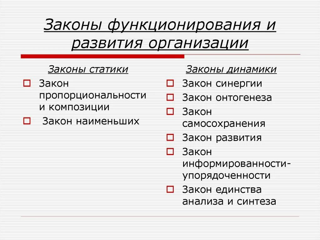 Основные принципы функционирования организаций. Законы функционирования организации. Характеристика законов организации. Законы организационного развития. Основные законы функционирования организаций.