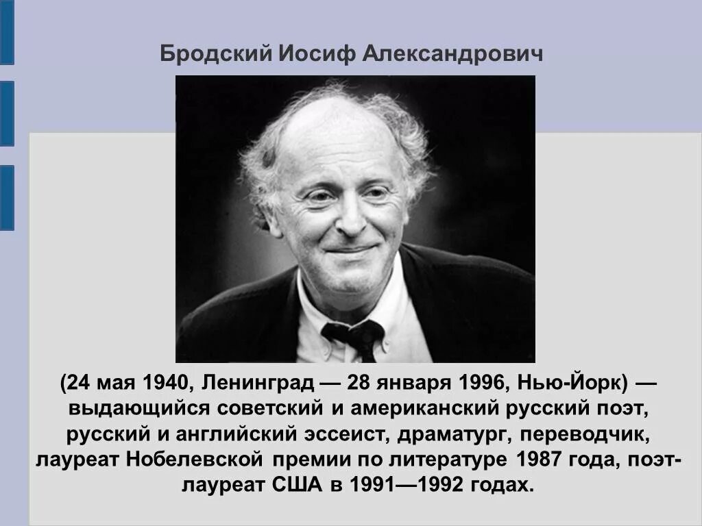 Основные этапы жизни и творчества бродского. Бродский Иосиф Александрович (1940-1996). Бродский презентация. Бродский краткая биография. Иосиф Бродский краткая биография.