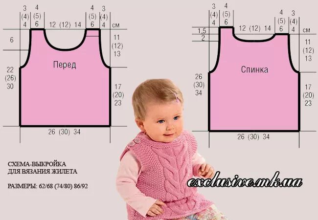 Выкройка вязаной жилетки для девочки 3-4 года. Схемы вязания спицами безрукавок для мальчиков 3-4 лет. Размер жилетки на год. Размер жилетки на год. Размеры жилетки на 1.