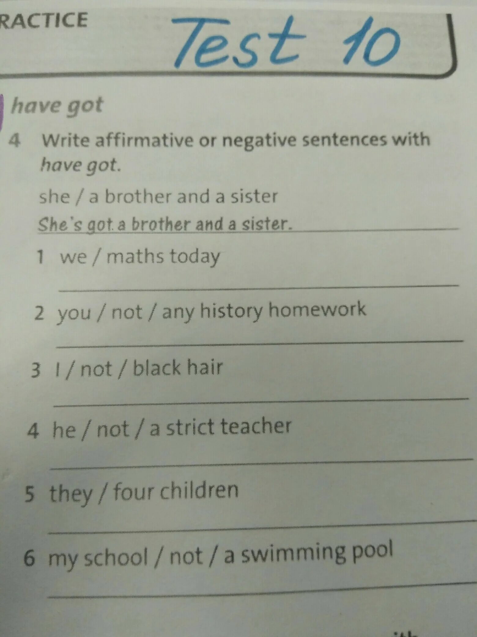 Write sentences use the affirmative