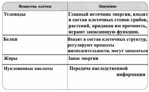 Таблица органические и неорганические вещества 6 класс