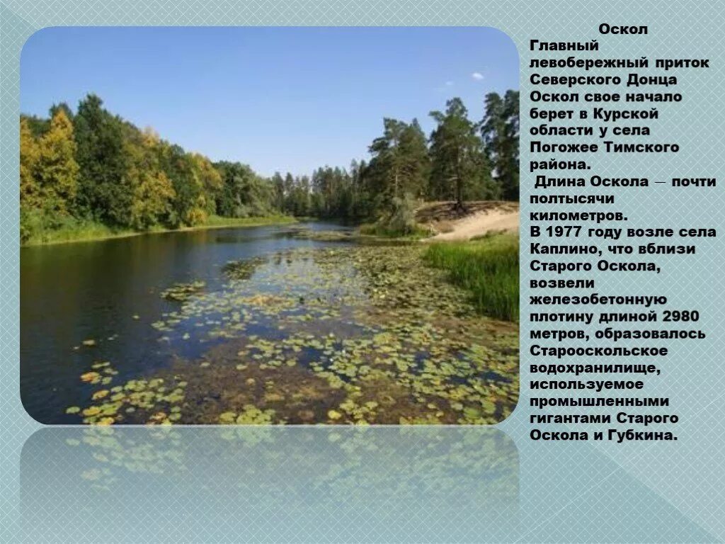 Проект 4 класс водные богатства белгородской области Водные ресурсы Среднерусского Черноземья