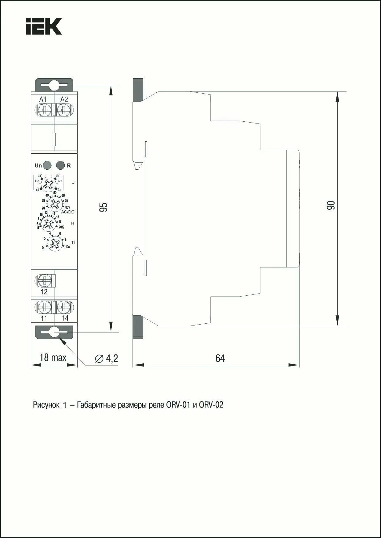 Реле повышения напряжения ORV 1ф 110-240В AC/DC, IEK ORV-02-AD110-240 (1 шт.) - 