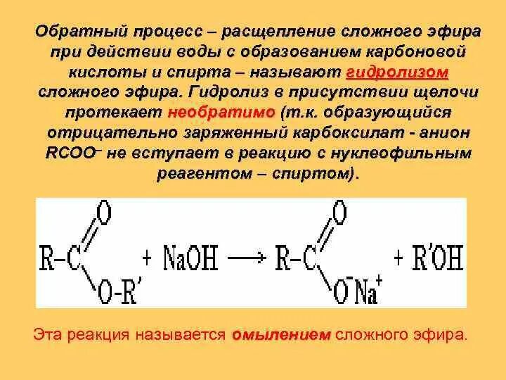 Продуктами гидролиза сложных эфиров состава. Щелочной гидролиз изопропилпропионат. Гидролиз сложных эфиров карбоновых кислот. Расщепление сложных эфиров. Механизм образования сложных эфиров.