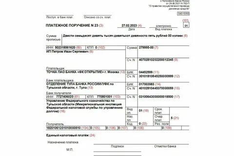 Распоряжение о совершении казначейского платежа возврат