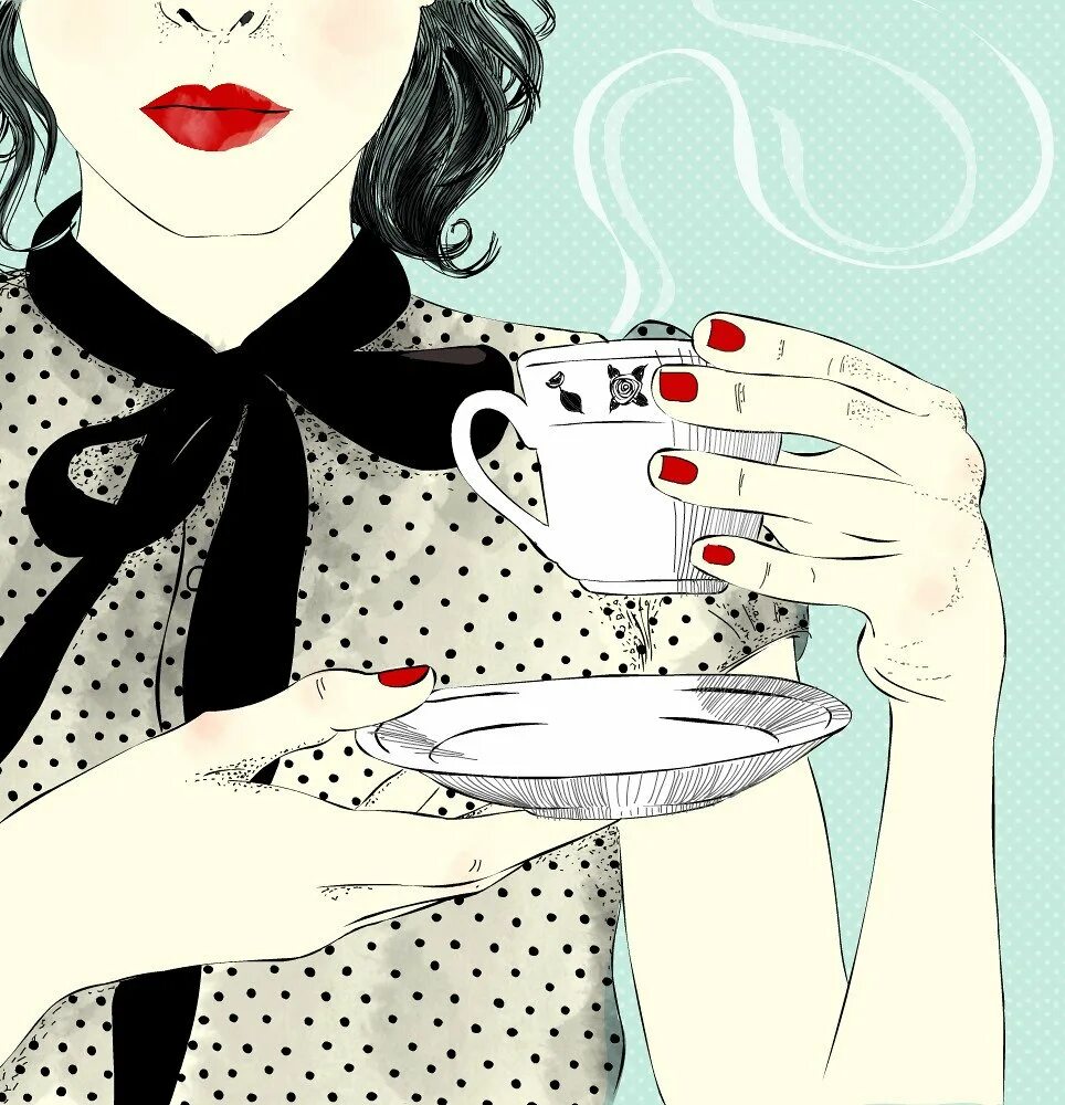 Рисунок пьем чай. Девушка с кофе. Кофе иллюстрация. Стильные иллюстрации. Девушка пьет кофе.