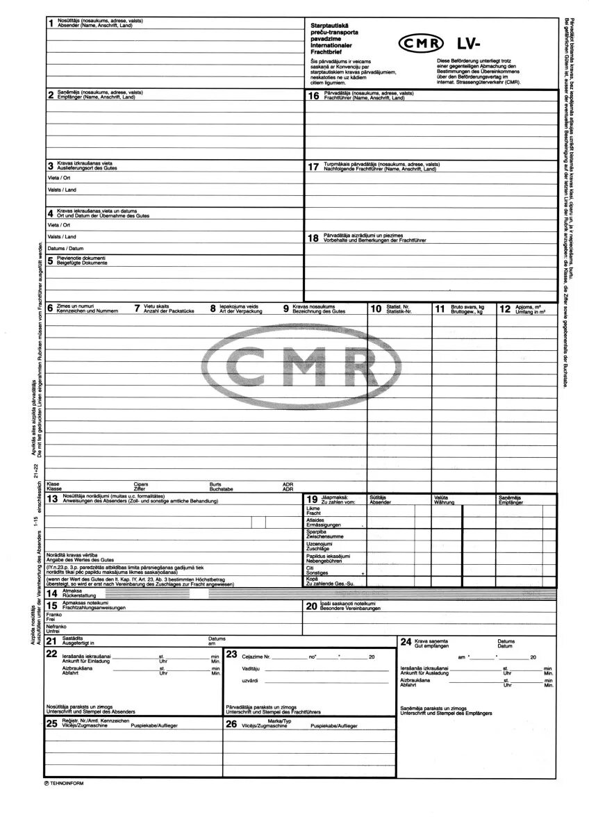 Международная товарно транспортная. Международная товарно-транспортная накладная (CMR) (форма). Международная транспортная накладная CMR. Международная автомобильная накладная (CMR). Международная Автотранспортная накладная CMR.