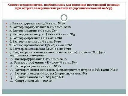 Состав противошоковой укладки 2024