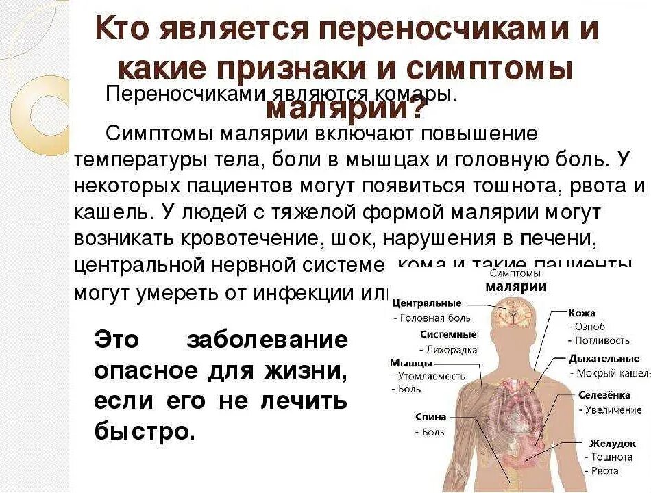 Признаки заболевания малярией. Малярия болезнь симптомы.