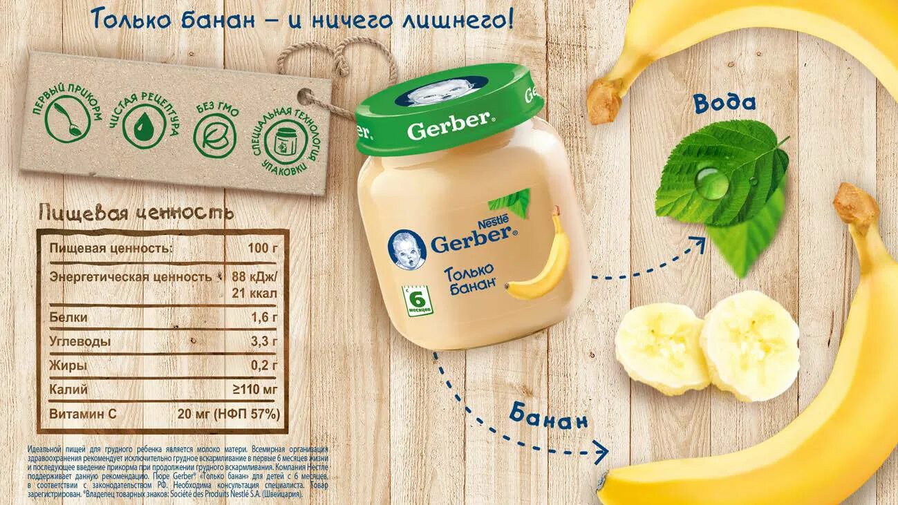 Калорийность пюре на воде без масла. Пюре Gerber банан 130г. Пюре Gerber только банан. Пюре Gerber только банан 130г. Пюре банановое гербер состав.