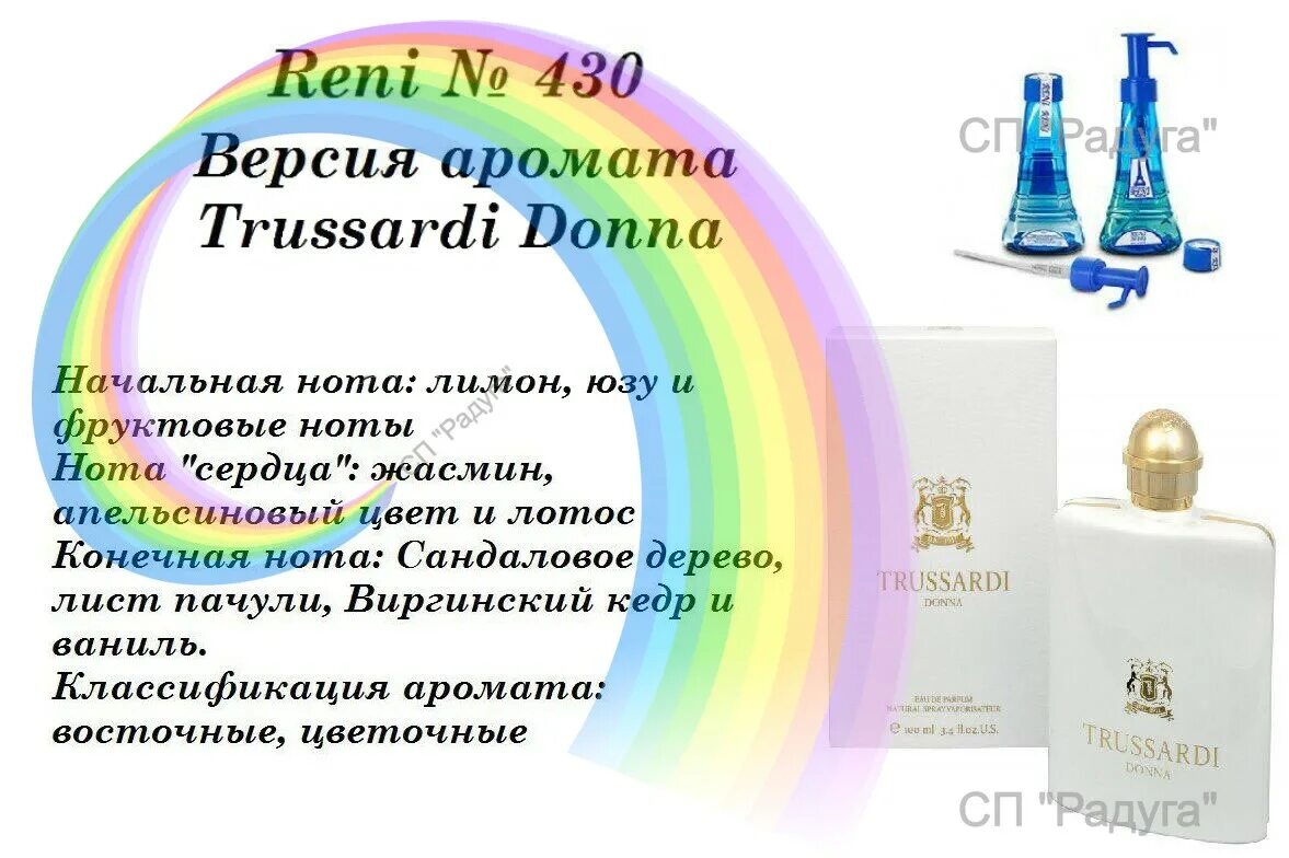 430 Рени духи. Духи Рени Труссарди. Reni 430 аромат. Духи Рени Донна Труссарди 430.