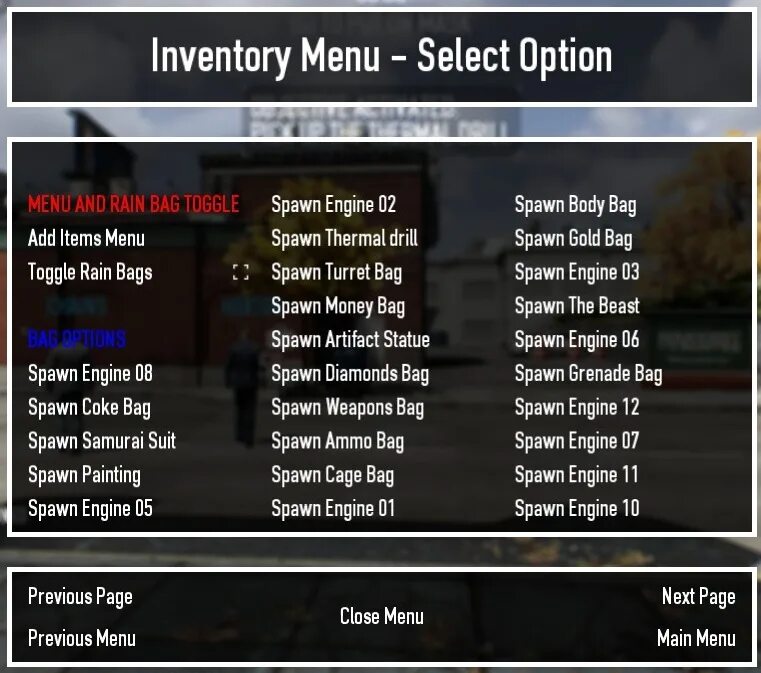 Previous menu