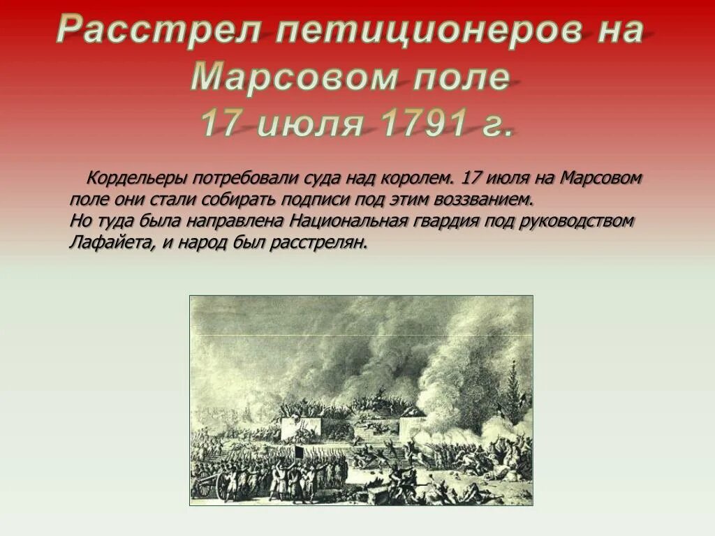 Кто собирался на марсовом поле. Расстрел петиционеров на Марсовом поле 17 июля 1791 г. Марсово поле Франция 1791. Марсово поле французская революция. Расстрел на Марсовом поле.