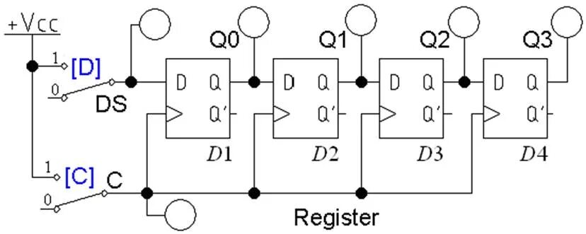 Схема последовательного 3 разрядного регистра. Схема четырехразрядного последовательного регистра. Параллельный регистр на триггерах схема. Параллельный регистр схема EWB.