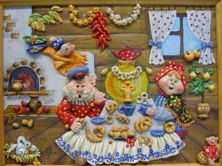 Поделки из теста на тему. Композиция из соленого теста. лепка из соленого теста. панно из соленого теста на кухню. картины из солёного теста своими руками.
