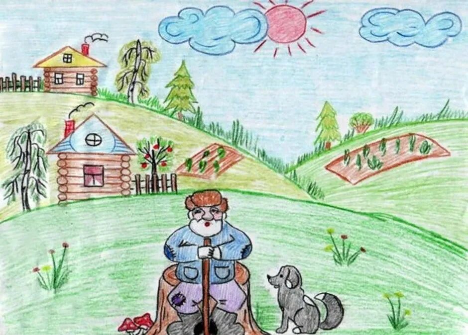 Рисунок к произведению родине. Рисунок села. Рисунок на тему моя деревня. Иллюстрация к стихотворению родная деревня.