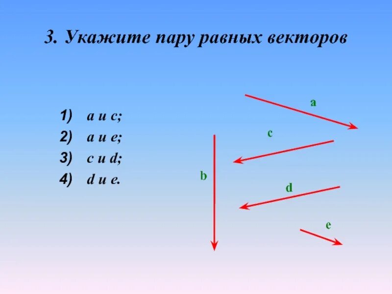 Пары сонаправленных векторов. Неколлинеарность векторов. Указать коллинеарные пары векторов. Пары равных векторов.