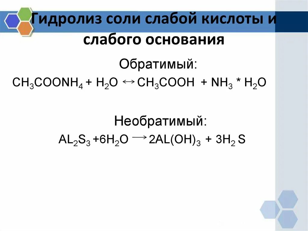 Гидролиз в присутствии оснований. Гидролиз слабого основания и слабой кислоты. Гидролиз слабого основания и сильной кислоты. Гидролиз соли слабого основания и слабой кислоты. Гидролиз слабого основания и слабой кислоты примеры.